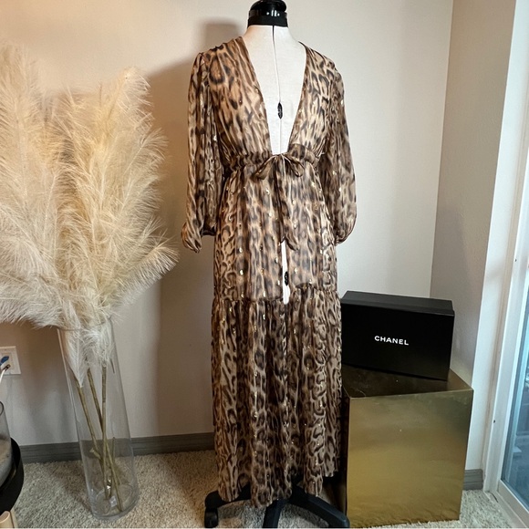 NWOT Express Sheer Maxi Dress Old Money Coverup Duster - Picture 3 of 11